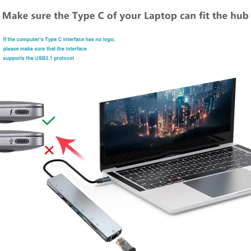 USB C Docking Station 4K 30Hz Typ C Hub mit RJ45 Ethernet und USB 3.0 in Silber für Macbook Air M1 und iPad Pro - Bild 2