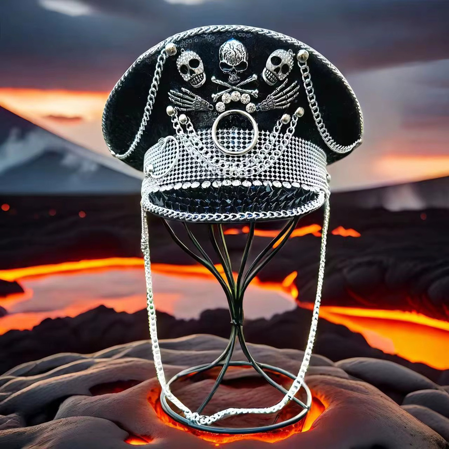 HongLuan Totenkopfkette, Silber, Schwarz, Unisex - Bild 5
