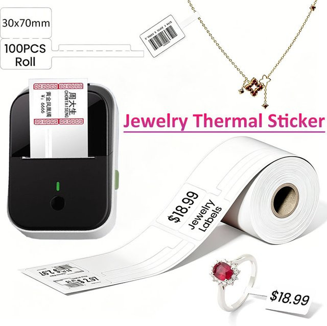 Risio Schmuck-Thermoetiketten in Weiß für Preisaufkleber und Anhänger von Halsketten, Ohrringen und Ringen - Bild 1