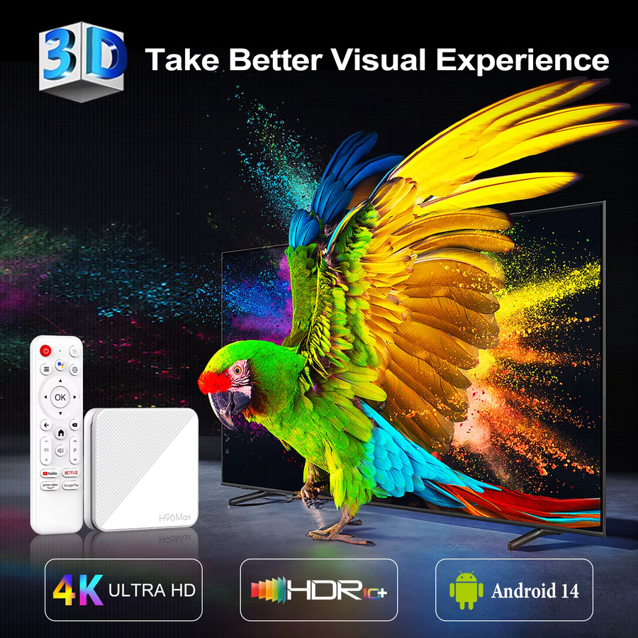 H96 MAX H313 Smart TV-Box mit Android 14, 4K UHD Media Streamer, 2GB RAM, 16GB Speicher, Wifi6 und Bluetooth 5.0 in Weiß - Bild 4