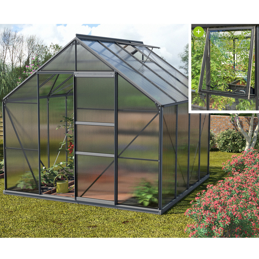 Vitavia Gewächshaus Meridian 6700 Schwarz mit Polycarbonat-Platten und Schiebetür, 6,7 m² - Bild 3