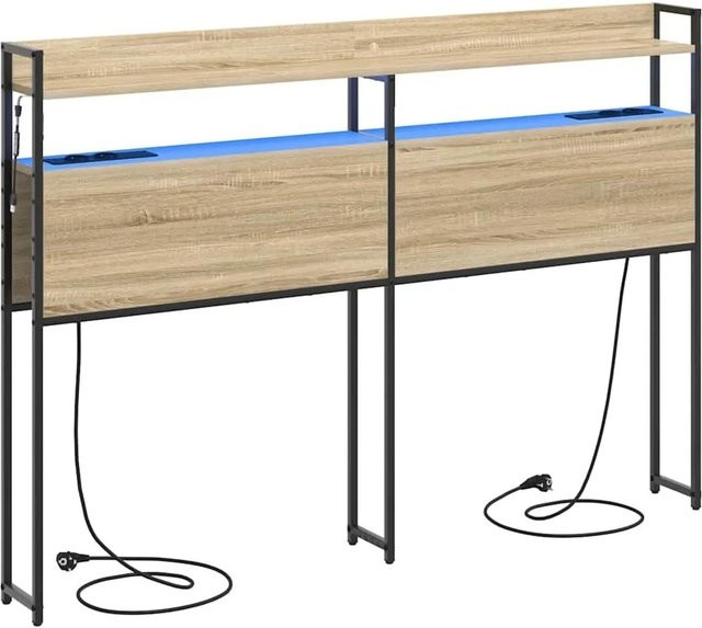 vidaXL Aufbewahrungskopfteil Sonoma-Eiche mit integrierter Beleuchtung, Regal und USB-Ladeport, Farbe: Braun - Bild 1
