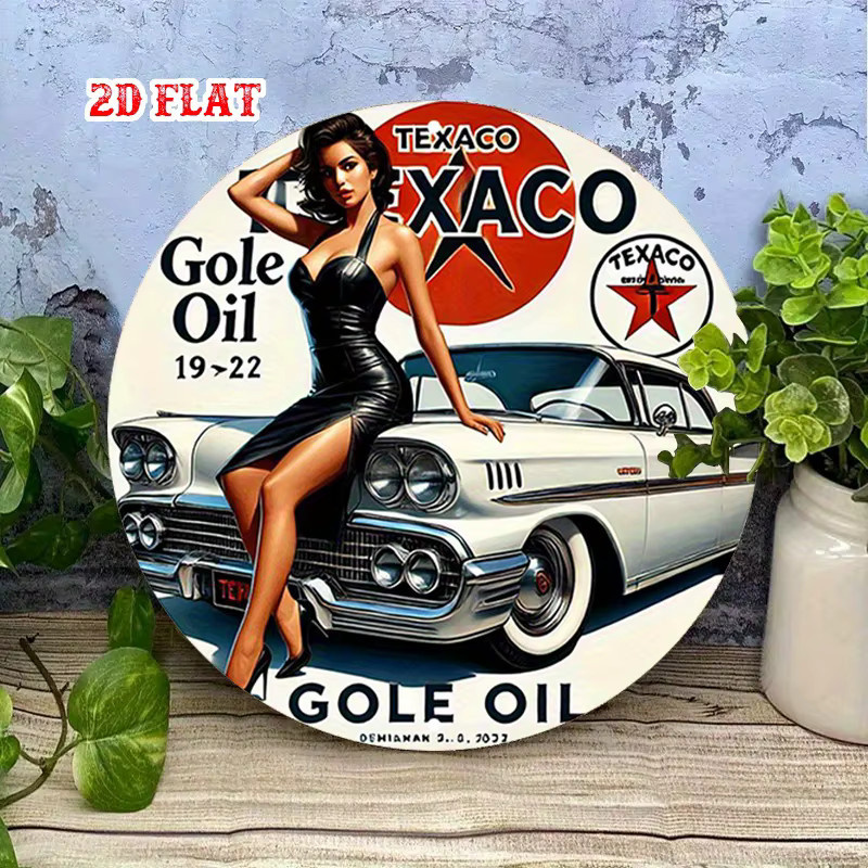 Potdemiel Vintage Texaco Logo Rundes Aluminiumschild aus Metall in Mehrfarbig, Durchmesser: 20 cm - Bild 3