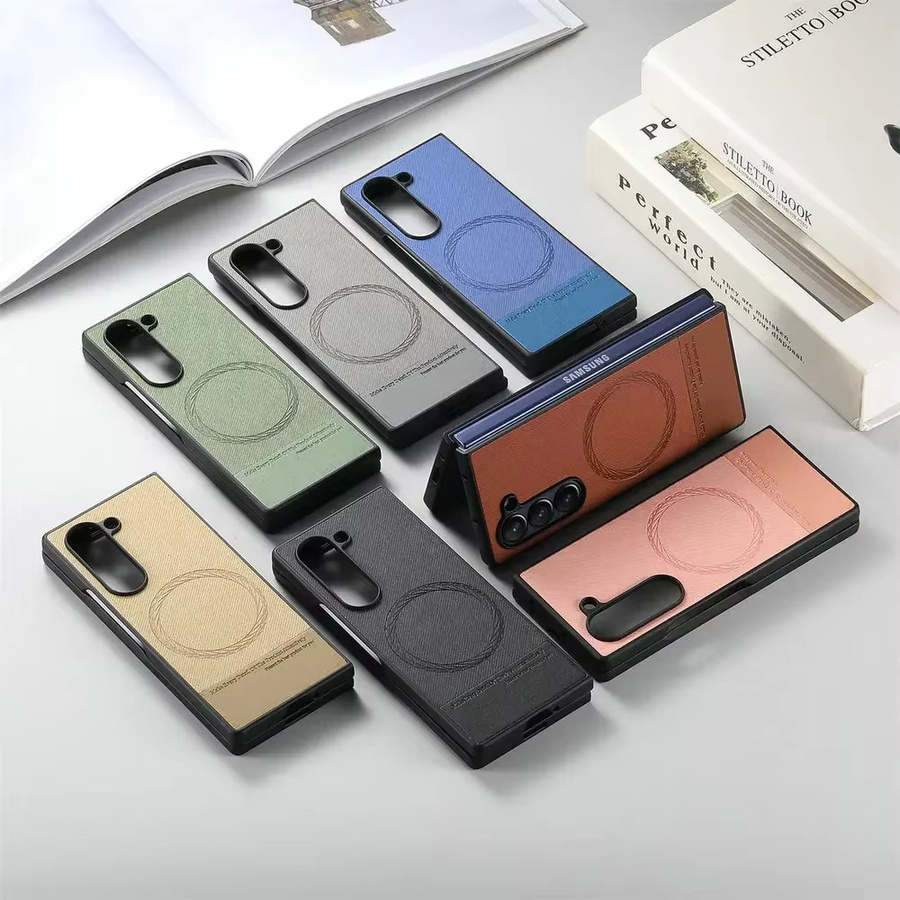 Magnetische Lederhülle für Samsung Galaxy Z Fold (kompatibel mit Z Fold 8 7 6 5 4 3) in Grau mit MagSafe für kabelloses Laden und stoßfesten Schutz - Bild 4