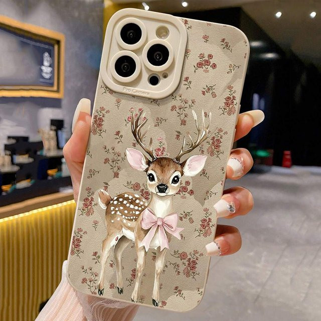 Stoßfeste Apple iPhone Handyhülle mit minimalistischer Hirsch-Bemalung in Beige für iPhone 17 bis 7/8 Plus und SE2 - Bild 1
