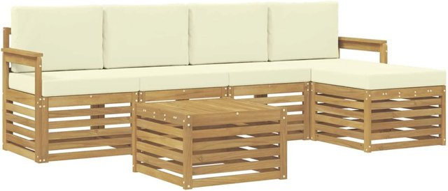 vidaXL Outdoor-Sofagarnitur 6-teilig aus Akazienholz in Weiß und Beige mit Polsterkissen, B/T/H: 59 x 59 x 37 cm - Bild 1
