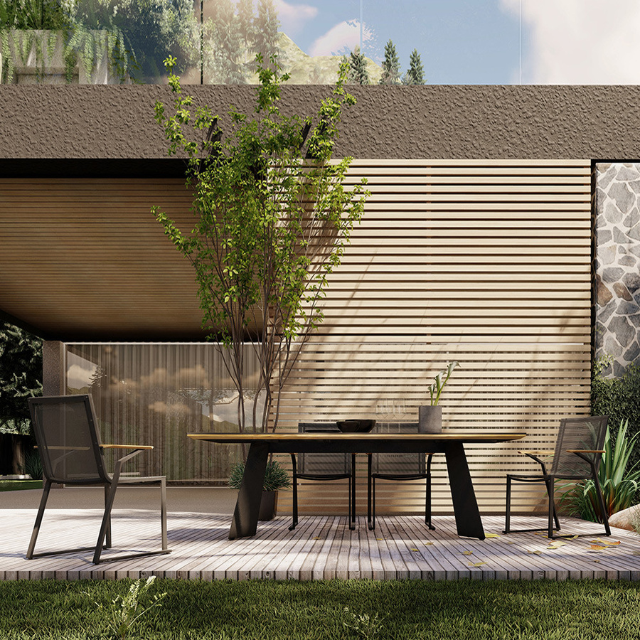 Zebra Tisch Ajax in Graphit mit HPL Beton-Optik auf recyceltem Teak und pulverbeschichtetem Stahlgestell - Bild 3
