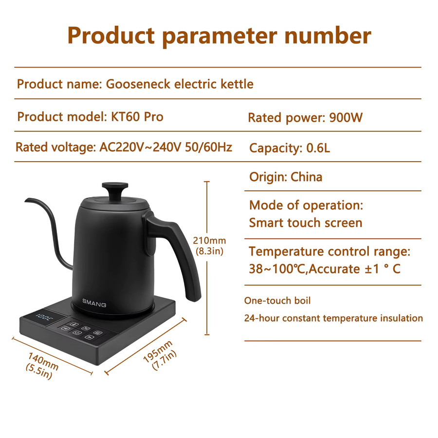 SMANG Schwanenhals-Wasserkocher mit intelligenter Temperaturkontrolle, 0,6 l, Schwarz - Bild 6