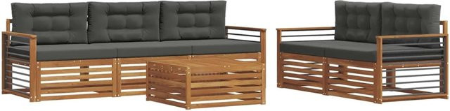 vidaXL Outdoor-Sofagarnitur aus Akazienholz mit Kissen, 6-teilig, Anthrazit und Natur - Bild 1
