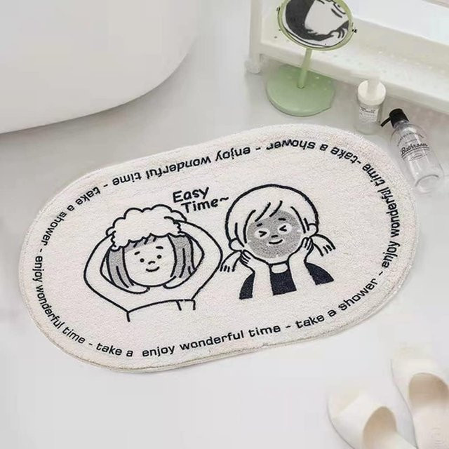 VIKAMA Cartoon Oval Plüsch Bodenmatte in Weiß mit Tier-Motiv, rutschfest und weich, B/T: 60 x 40 cm - Bild 1