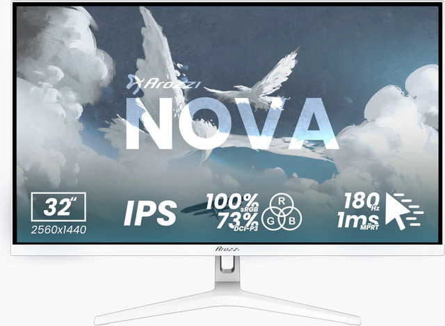 Arozzi Nova Gaming-Monitor, Weiß, 32 Zoll, QHD, IPS, 180 Hz - Bild 1