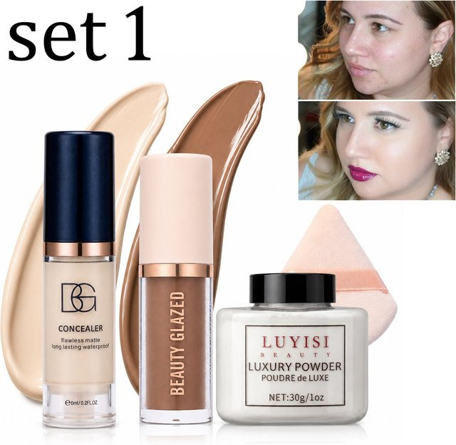 4-teiliges Set Concealer, Konturierungspuder & Puderquaste, Matt-Effekt - Bild 1