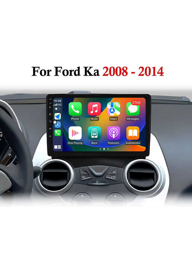 KJ-NAVI Android 16 Multimedia-Autoradio für Ford Ka K2 (2008-2014) mit Carplay, GPS und Wi-Fi in Schwarz - Bild 4