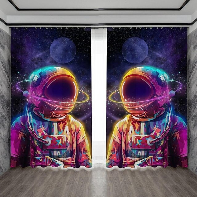 Yiran Furniture Hochverdunkelungsvorhang mit Astronautenmuster und Sternenhimmel Design, Mehrfarbig, Breite: 140 cm, Höhe: 120 cm - Bild 1