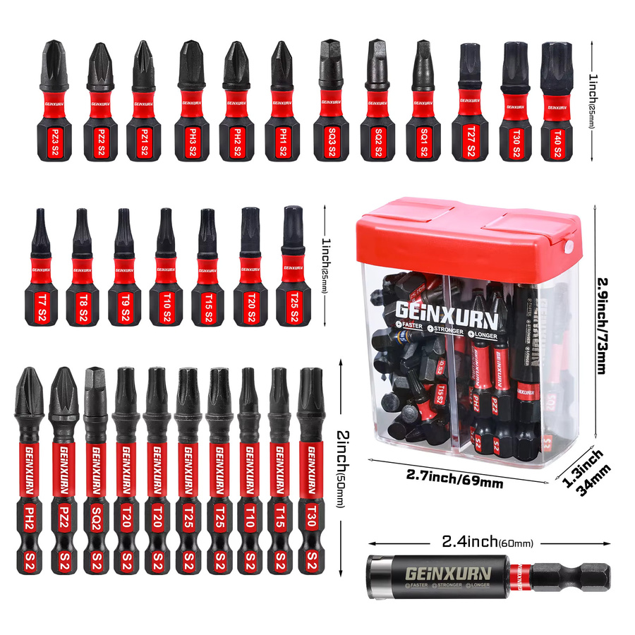 Geinxurn 43-teiliges Schlagschrauber-Bit-Set aus S2-Stahl in Multicolour mit Phillips, Pozi, Square, Torx und Hex Bits - Bild 2