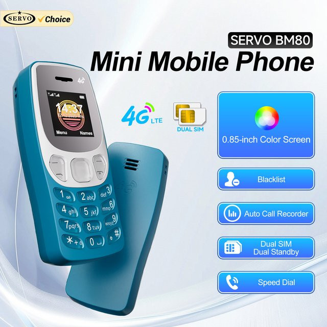 SERVO BM80 4G LTE Mini-Tastenhandy in Purple mit Dual-SIM, Anrufaufzeichnung und Wecker - Bild 1