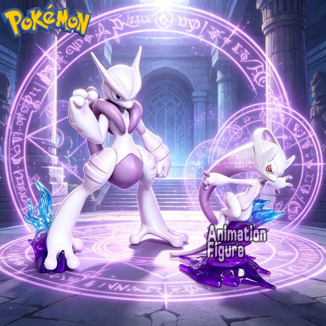 Bandai Mega Mewtwo Anime Figur aus PVC in Weiß und Lila, Höhe: 7,5 cm - Bild 1