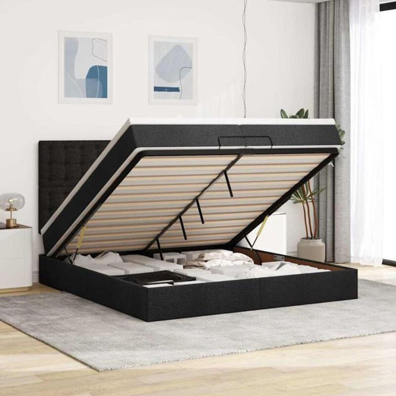 vidaxl Ottoman Polsterbett mit Matratzen und LED in Schwarz aus Stoff und Metall B/T/H: 200 x 203 x 118 cm - Bild 1