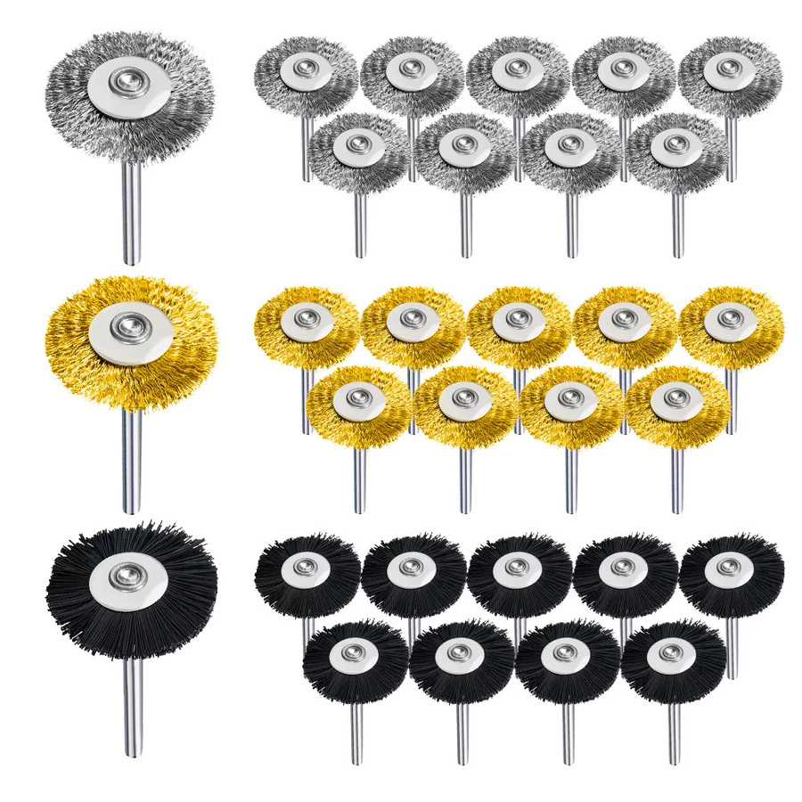 xcan Polierdrahtbürsten-Set aus Edelstahl und Messing mit 22 mm Durchmesser für Dremel-Zubehör, Multicolor, 10 Stück - Bild 7