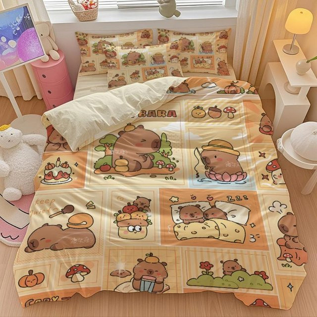 Capybara Bettwäsche Set aus Mikrofaser mit Bettbezug und Kissenbezug, Beige, B/T: 200 x 200 cm - Bild 1