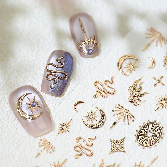 felaxuu Nagelaufkleber Gold Silber Sterne Mond, Metallic - Bild 1