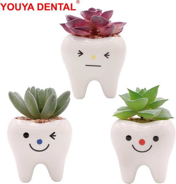 YOUYA DENTAL Keramik Vase in Zahnform, weiße Dekoration als Pflanztopf oder Stifthalter - Bild 1