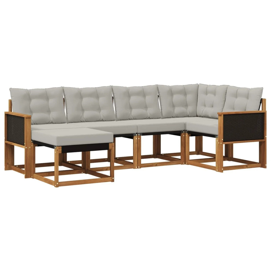 vidaXL Outdoor-Sofagarnitur L-Form aus Akazienholz und Textilene in Natur mit hellgrauen Kissen - Bild 2