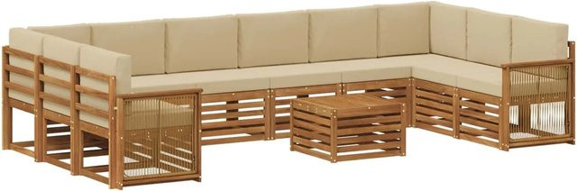 vidaXL Outdoor-Sofagarnitur aus Akazienholz mit 8 Kissen in Natur-beige - Bild 1