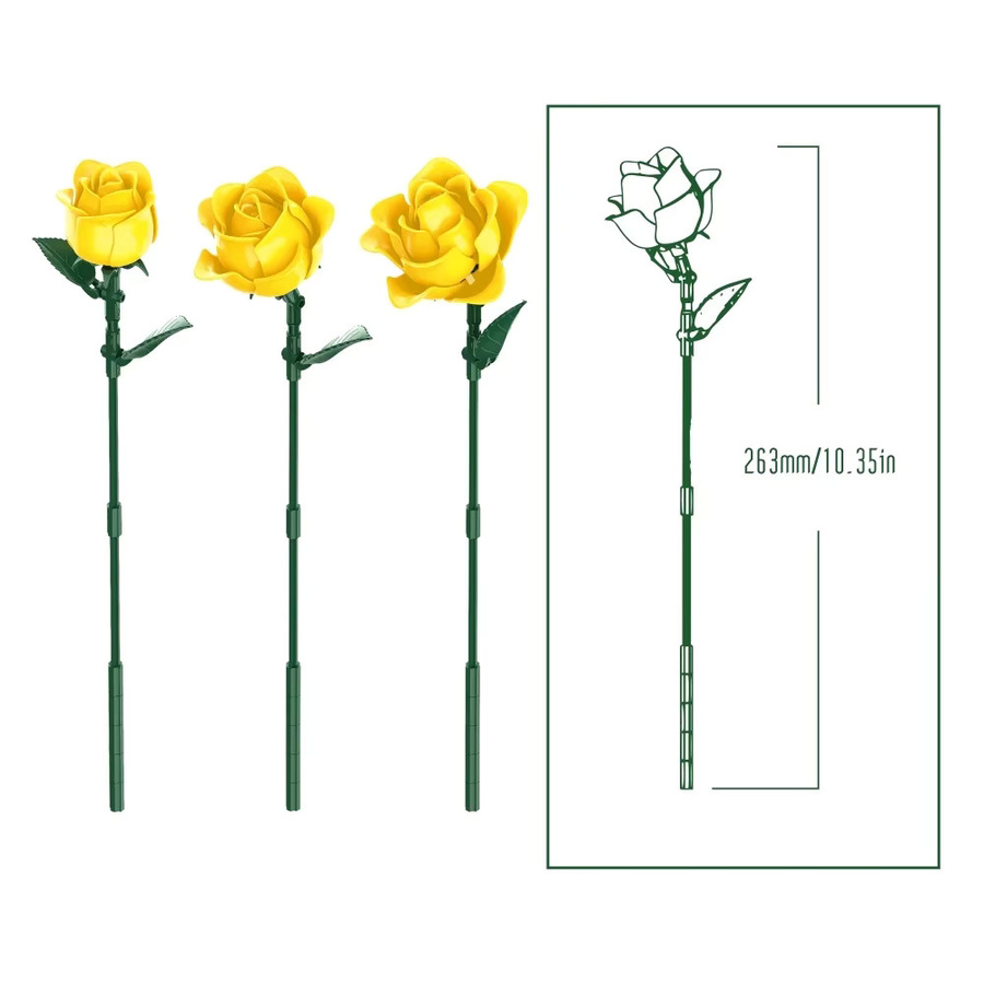 Yaafun Blumenstrauß aus Bausteinen mit 585 Teilen, mehrfarbige Rosen in Blau und Gelb als Deko-Set - Bild 2