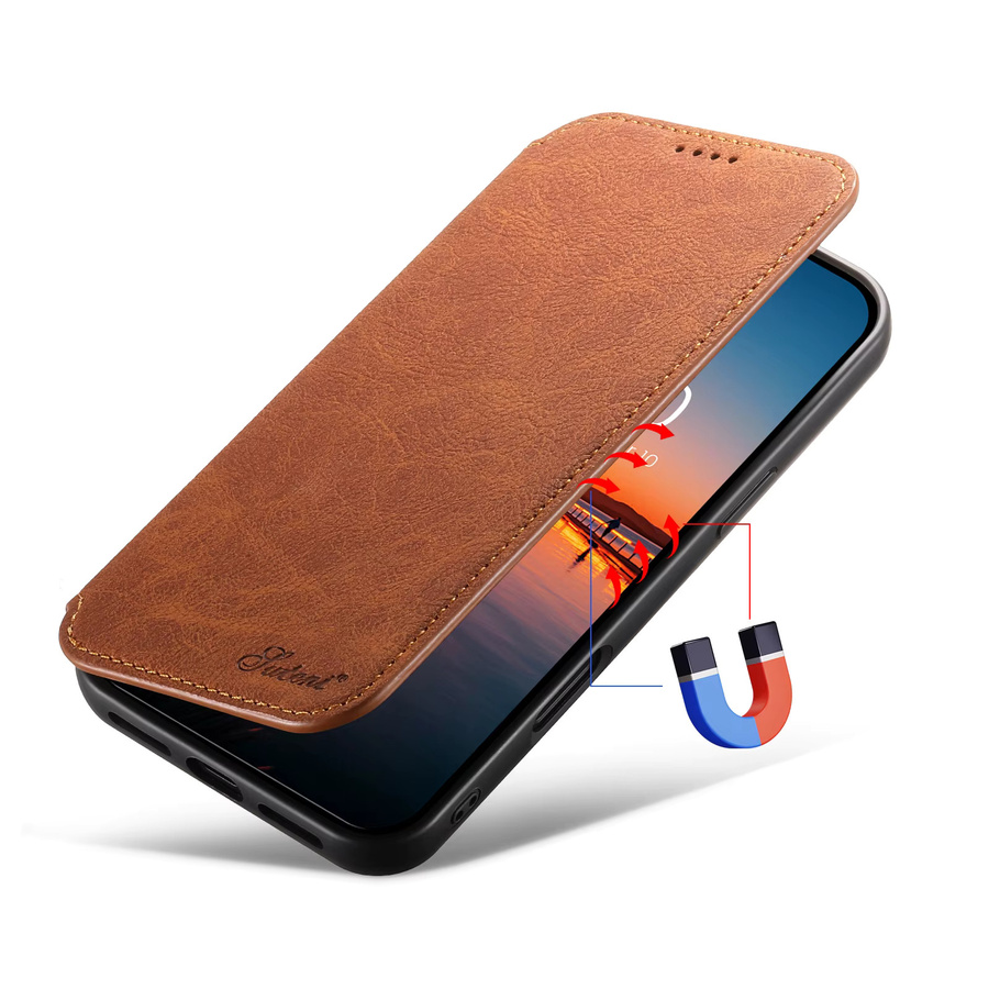 Suteni Flip-Cover Telefonhülle aus Kunstleder mit Kartenhalter und Ständer für iPhone 17 Pro Max 16 Plus 15 14 13 12 in Beige und Braun - Bild 4