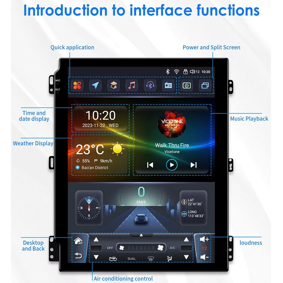 Hizpo 9.7 Zoll Android Auto Multimedia Autoradio mit Carplay und 4G für Ford Fusion und Mondeo MK5 in Schwarz - Bild 2