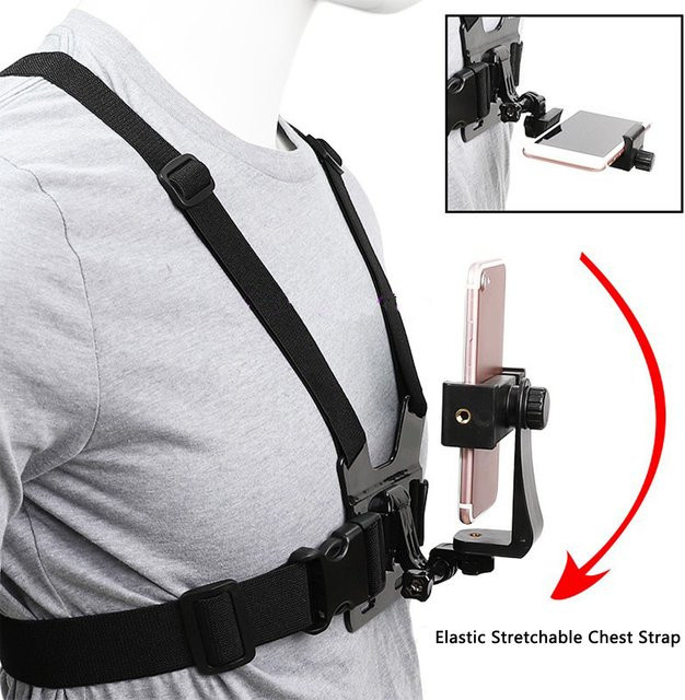 VBESTLIFE Handy-Brustgurt in Schwarz mit abnehmbarem Ständer und Schnellverschluss, verstellbar für Outdoor-Aktivitäten und Radfahren - Bild 1