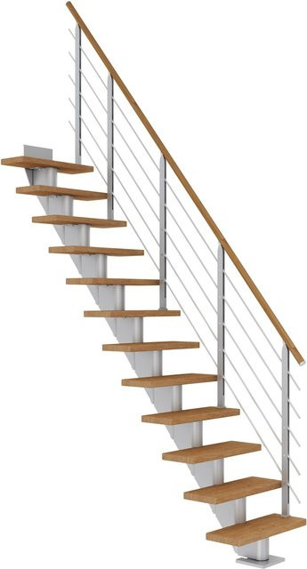 Dolle Mittelholmtreppe Frankfurt Gerade in Eiche Perlgrau mit einer GH von bis zu 279 cm und einer Breite von 75 cm - Bild 1