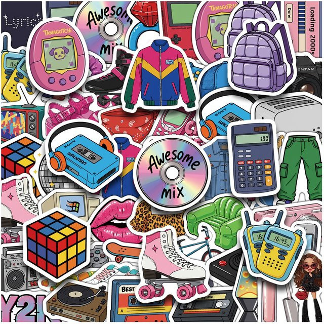 50-teiliges Set Cartoon-Sticker, Vintage Y2K, Multicolor - Bild 1