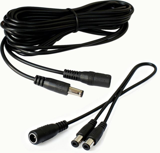 DC Power Splitter Kabel 1 Buchse auf 2 Stecker DC 5,5x2,1mm 18AWG 5 m Verlängerungskabel für LED Streifen und CCTV Kamera in Schwarz - Bild 1
