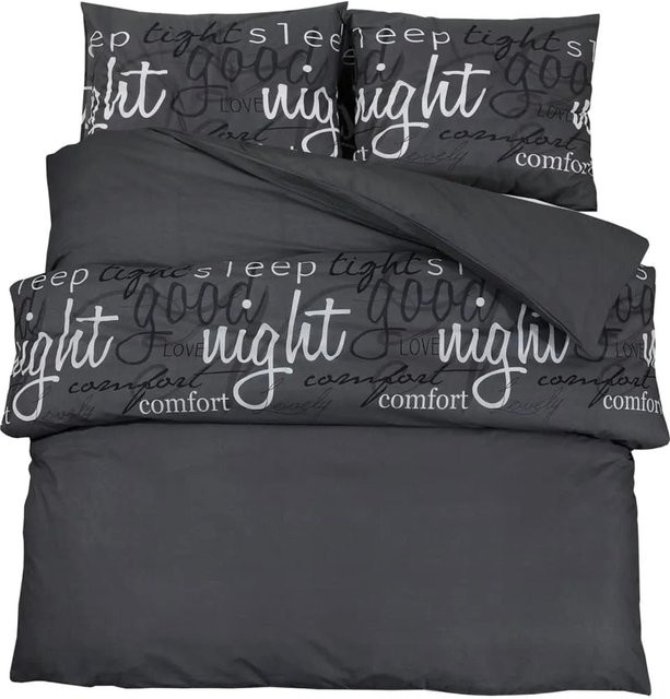 vidaXL Bettwäsche-Set aus Baumwolle in Schwarz, bestehend aus Bettbezug und Kopfkissen, B/H: 200 x 220 cm und 80 x 80 cm - Bild 1