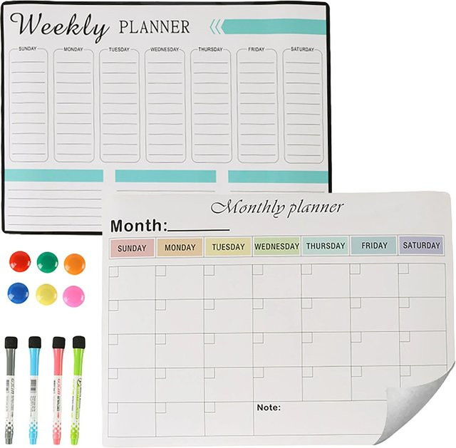 Relaxdays Magnetisches Whiteboard für den Kühlschrank 2er Set aus Kunststoff, Weiß, B: 30 cm, H: 42 cm - Bild 1