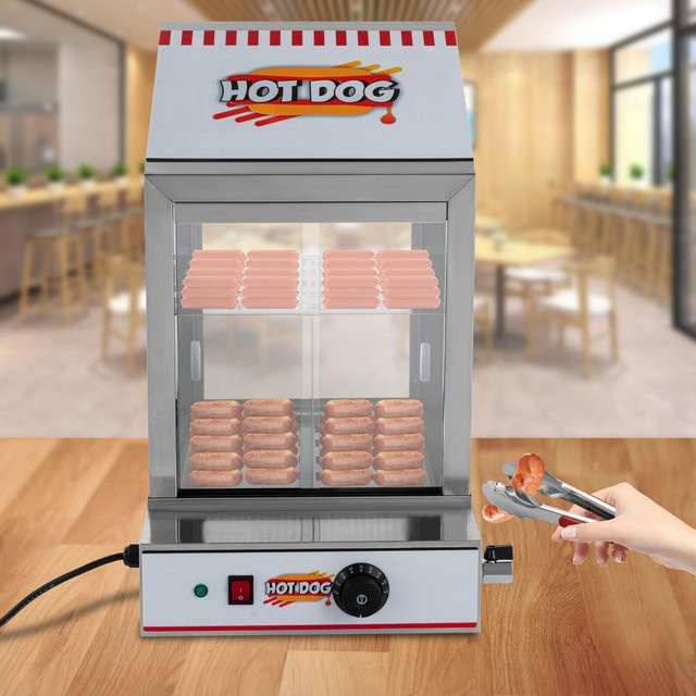 Bymaocar Elektrischer Hot-Dog-Wärmer aus Edelstahl, 1200W Gewerblicher Speisenwärmer mit 40L Fassungsvermögen und Thermostat, Silber - Bild 1