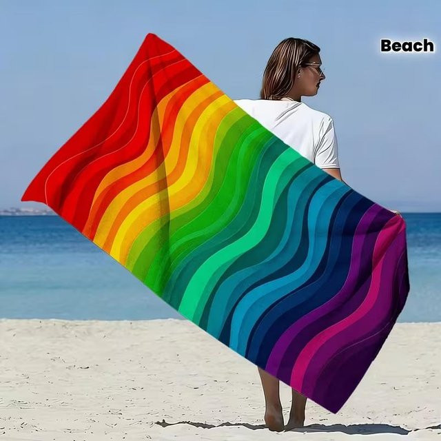 JMG Household Supplies Strandtuch mit Wellenmuster in Regenbogenfarben, schnelltrocknendes Mikrofaser-Badetuch, B/H: 50 x 100 cm - Bild 1