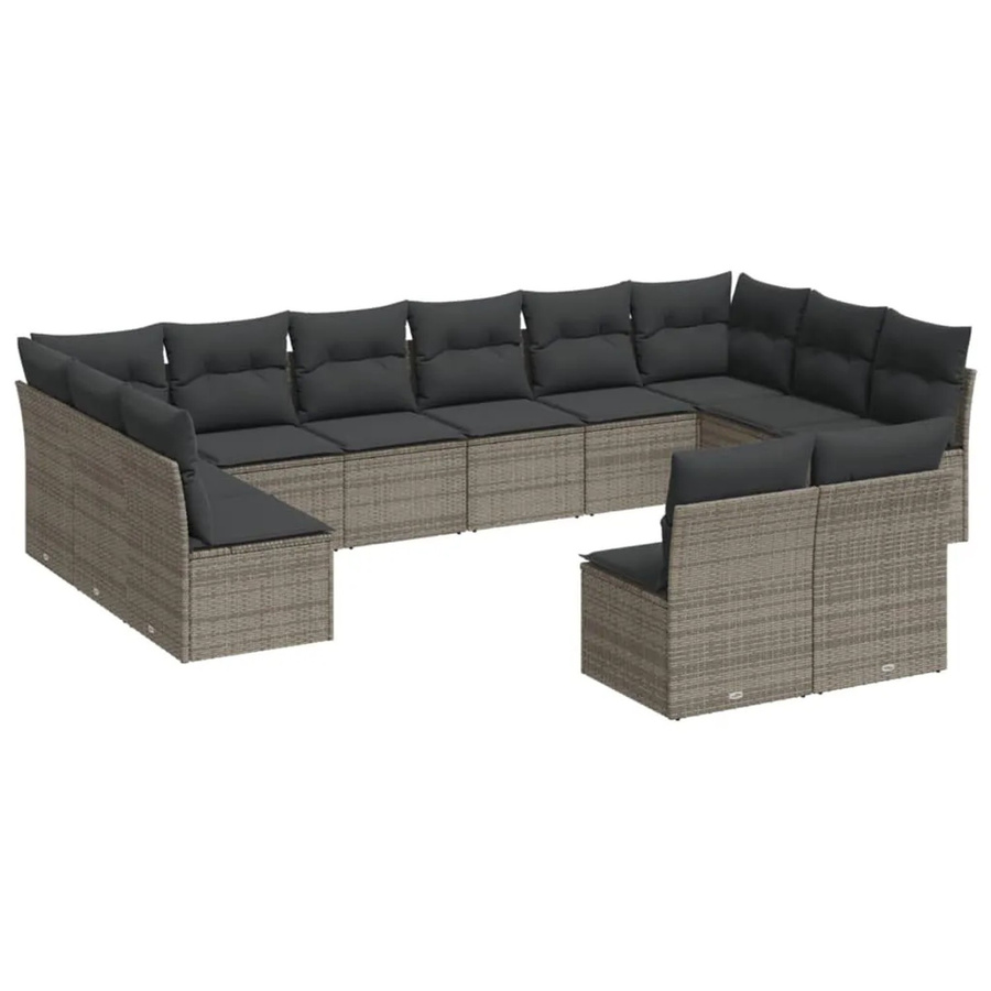 vidaXL 12-tlg. Garten-Sofagarnitur in U-Form aus Polyrattan in Grau mit Sitzkissen und Rückenkissen - Bild 2