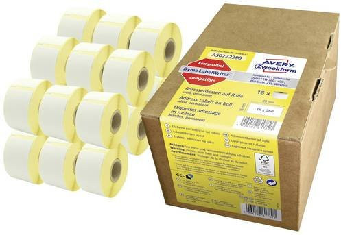 Avery Zweckform Adress-Rollenetiketten Weiß, Papier, B: 8,9 cm, H: 3,6 cm, 18 Rollen mit je 4680 Etiketten - Bild 1