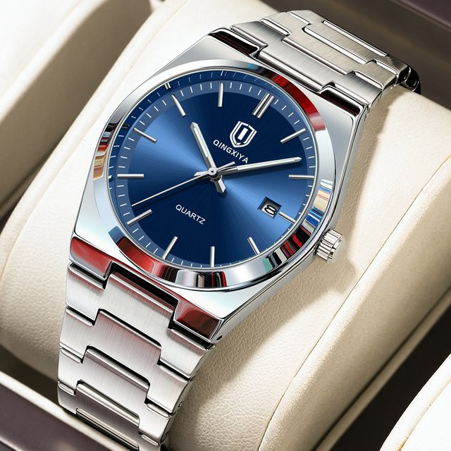 QINGXIYA Armbanduhr Quarz, Edelstahl, Blau, Herren - Bild 1