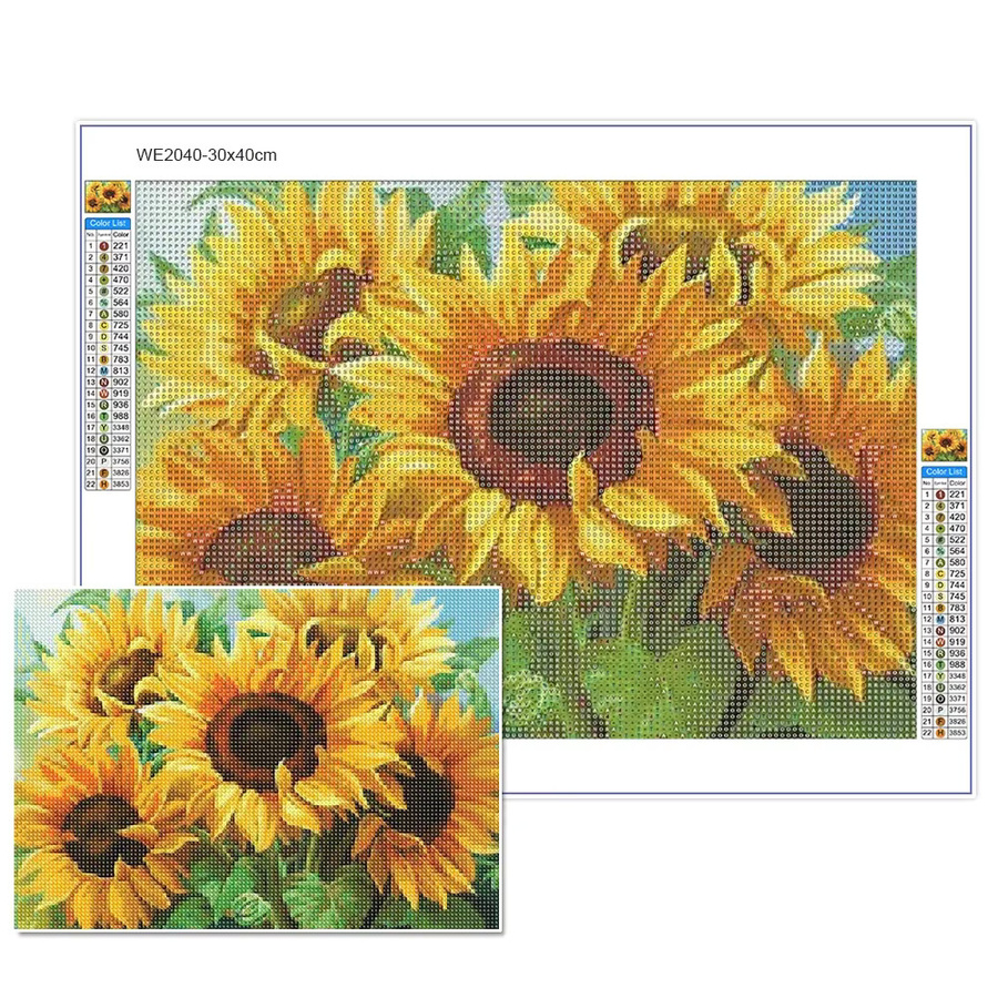 QIZITENG 5D Diamantmalerei Sonnenblume DIY Kreuzstich Set mit gelben Blumen und runden Mosaiksteinen für Hobby und Dekoration - Bild 3
