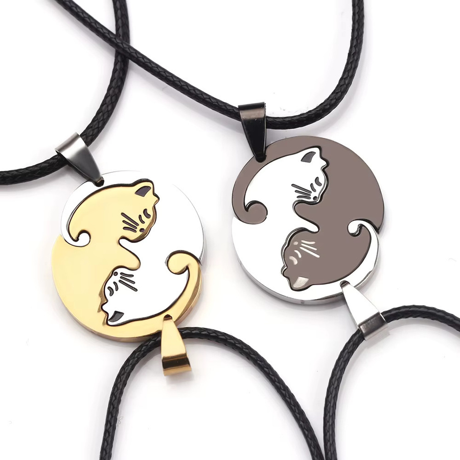 TAKARA TOMY Paar-Halskette mit Anhänger, Edelstahl, Bicolor, Unisex - Bild 3