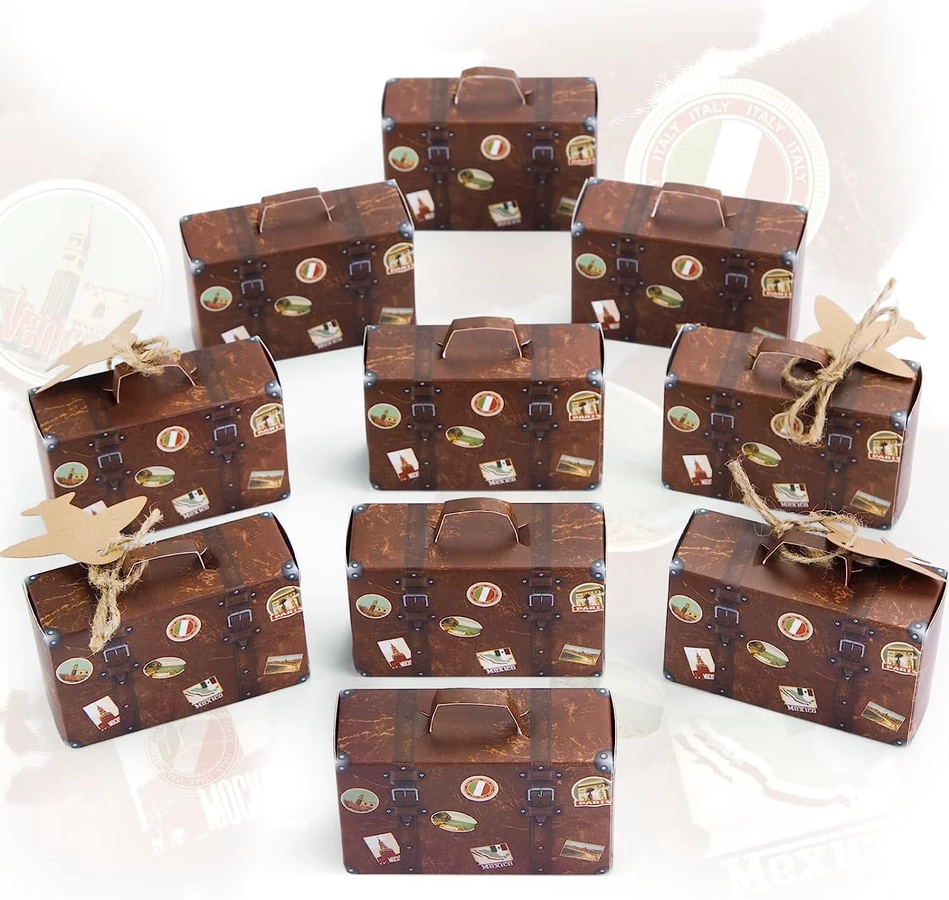 EsenTroye Mini Reise Geschenkboxen aus Kraftpapier mit Retro-Label für Geburtstag, Hochzeit und Party - Bild 2