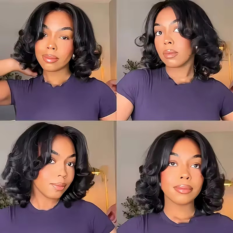 OYM HAIR Lace-Front-Bob-Pixie-Perücke aus Echthaar, lockig, Damen - Bild 3