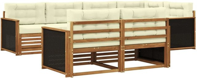 vidaXL Outdoor-Sofagarnitur aus Akazienholz in Natur und Creme mit 7 Sitzkissen und 8 Rückenkissen im L-Shape Design - Bild 1