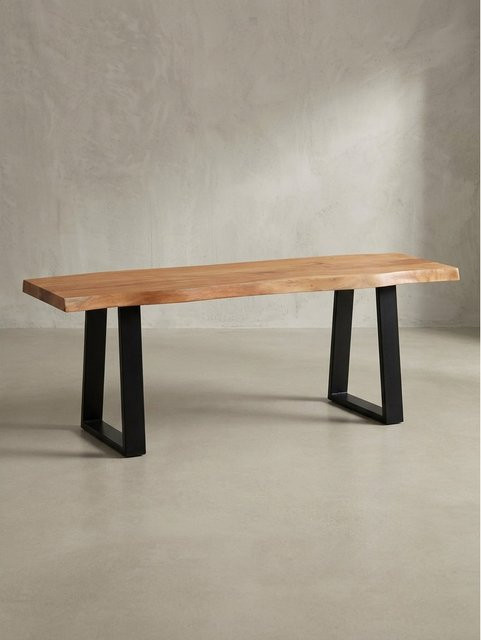KADIMA DESIGN Garderobenbank aus Massivholz Akazie und Metall in Schwarz-Braun, B/T/H: 120 x 40 x 46 cm - Bild 1
