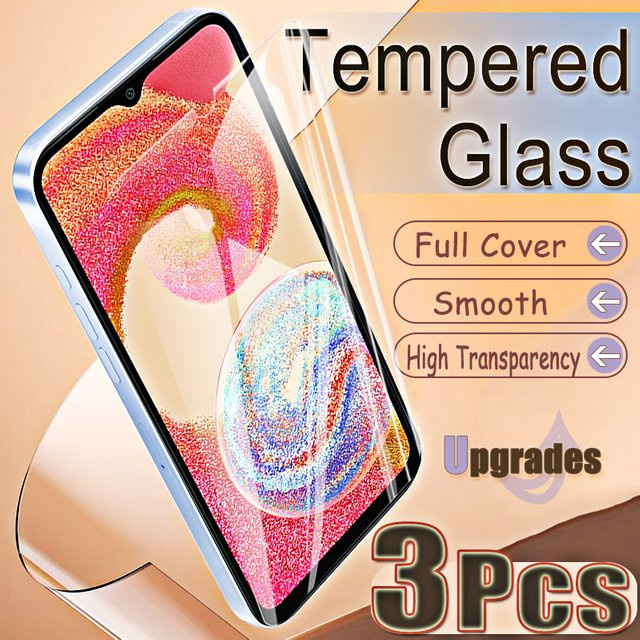 3er-Set Displayschutzfolie aus 9H gehärtetem Glas für Samsung Galaxy A04, A04e und 04e, transparent, mit Fingerabdruck-Entsperrung und Anti-Explosion-Schutz - Bild 1