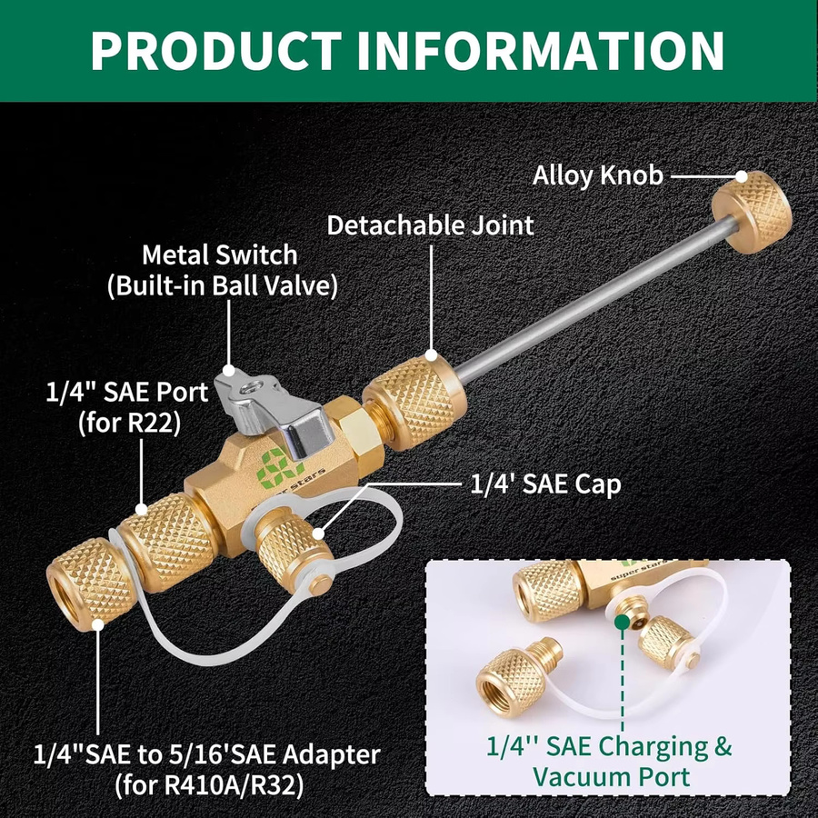Super Stars Ventilkern-Entfernungswerkzeug für HVAC, Dual-Size-SAE Schrader-Ventil-Entferner für R410, R22, R134A, R32, Farbe: Gold - Bild 6